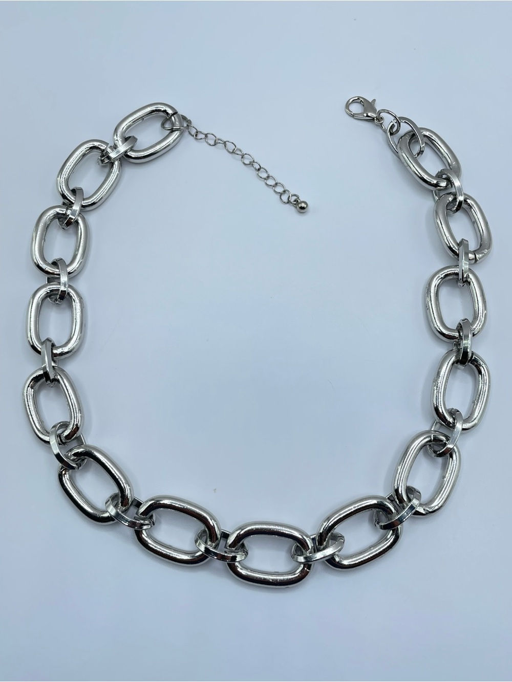 Silver Oversized Oval Chain Link Statement Necklace Boho Modern Everyday Glam